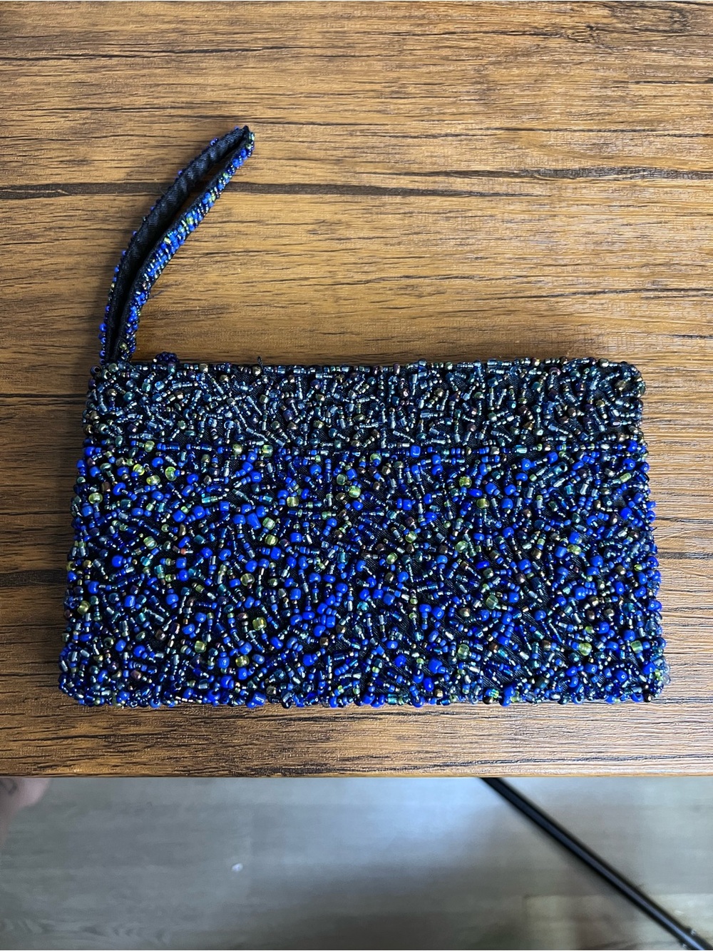 Vintage Blue Beaded Wristlet Clutch - OS